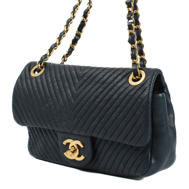 Chanel Blue Chevron Crumpled Goatskin Mini Flap Bag