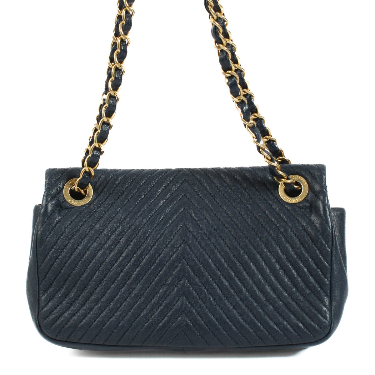Chanel Blue Chevron Crumpled Goatskin Mini Flap Bag