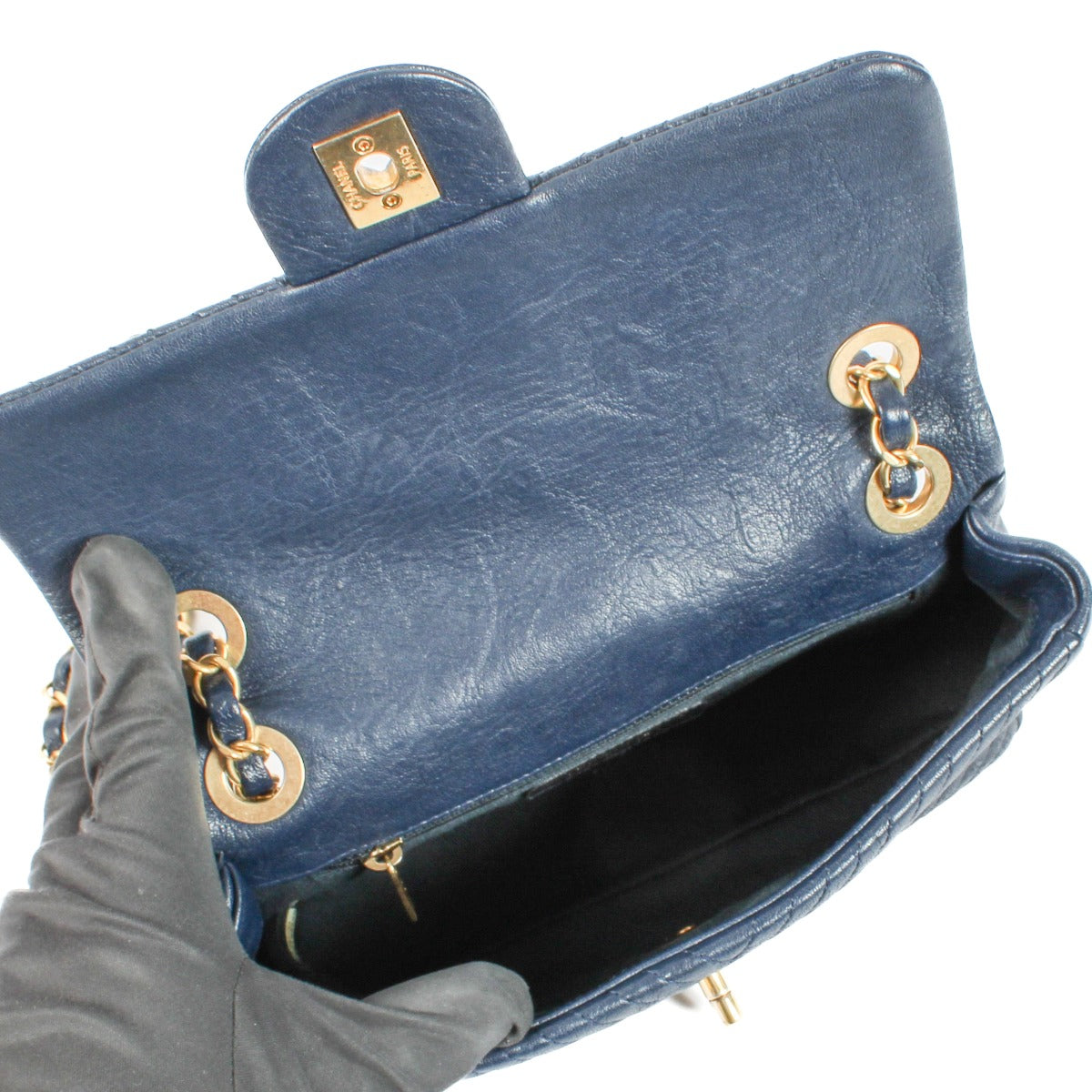 Chanel Blue Chevron Crumpled Goatskin Mini Flap Bag