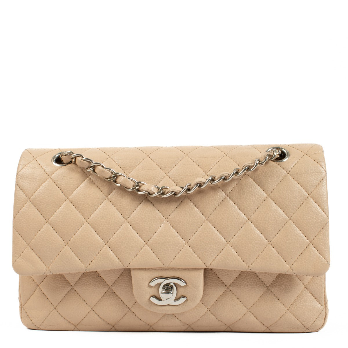 Discover the timeless elegance of the Chanel Beige Caviar Medium Classic 11.12 Bag. Crafted from durable caviar leather with gold-tone hardware, this iconic designer bag offers a perfect blend of luxury and practicality. Shop now on Labellov.com.