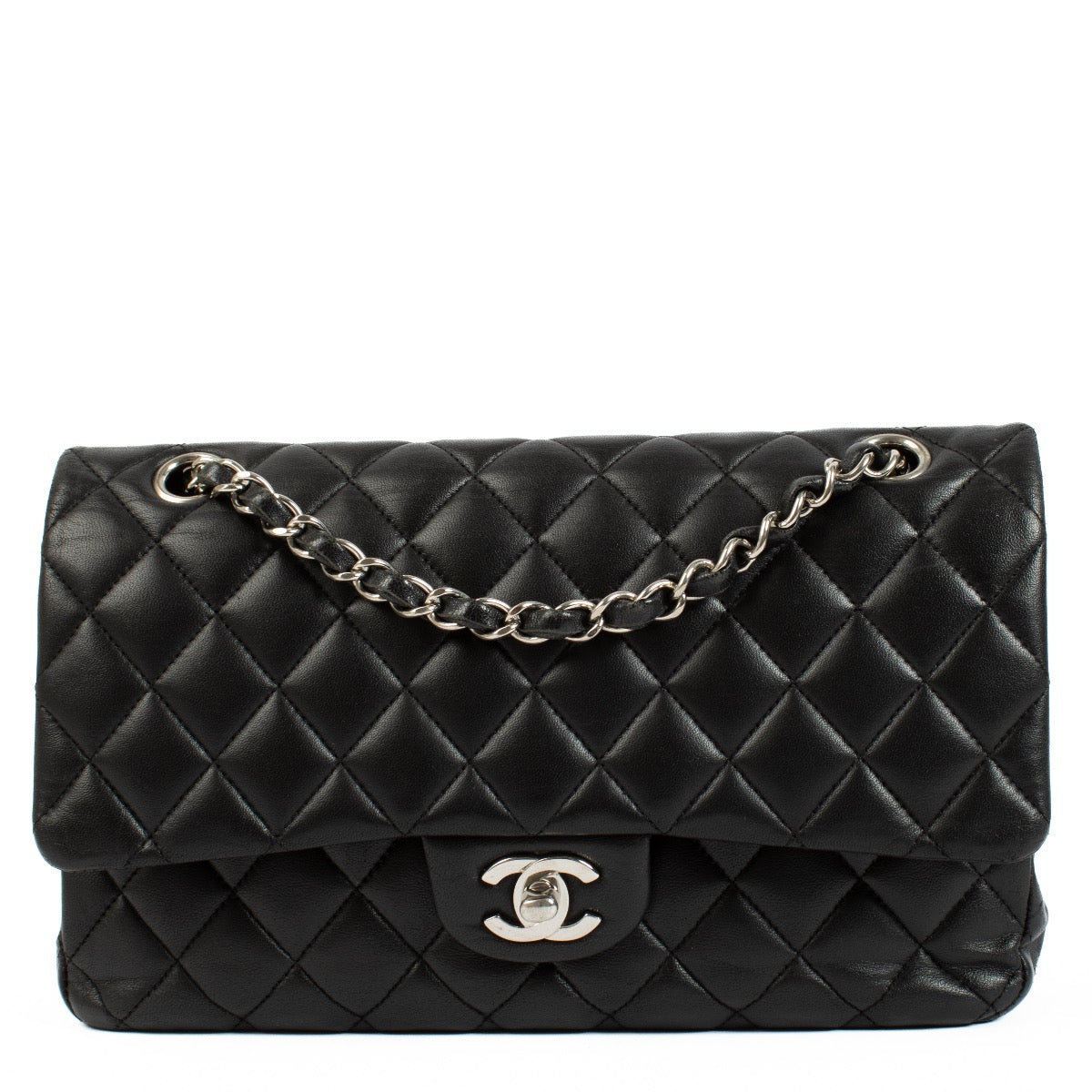 Authentic second hand Chanel Black Lambskin Meidium Classic 11.12 Bag on Labellov.com
