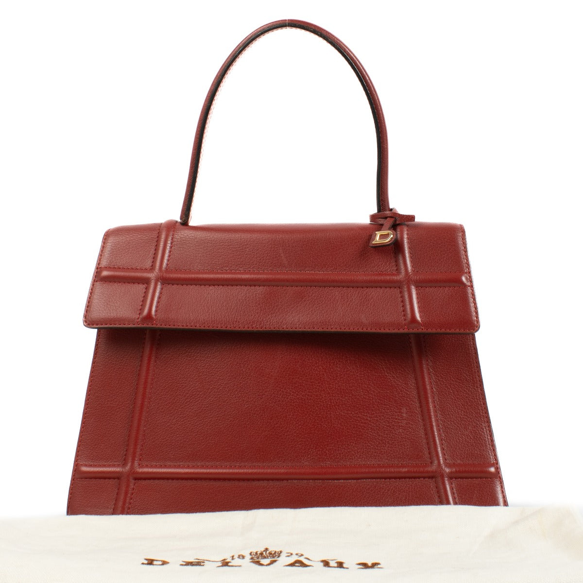 Delvaux Rosso Canter Saphir Bag in rich red leather with a structured silhouette, top handle, and gold-tone hardware. Stylish and functional for any occasion. Buy at Labellov.