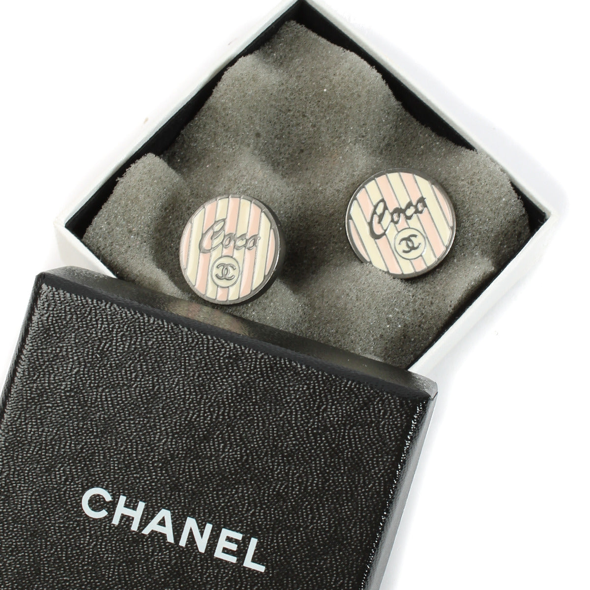 Chanel Striped Coco Stud Earrings