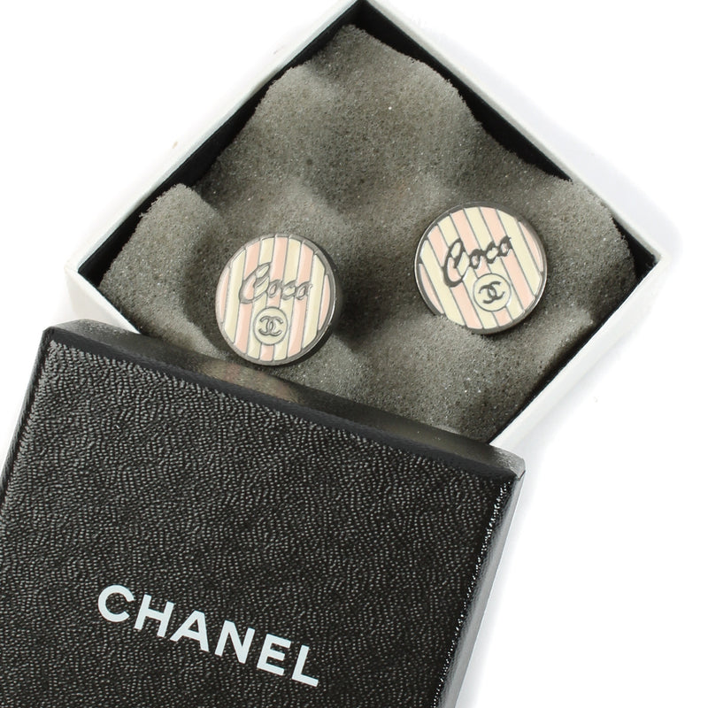 Chanel Striped Coco Stud Earrings