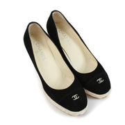 Chanel Black Suede CC Platform Espadrilles
