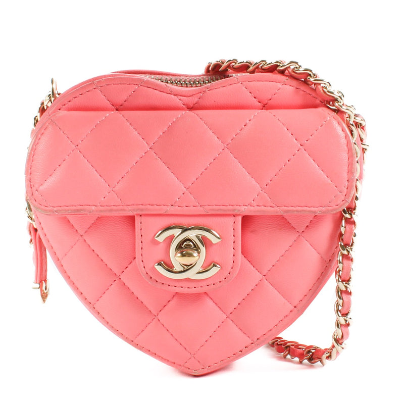 Chanel Pink Heart Clutch With Chain