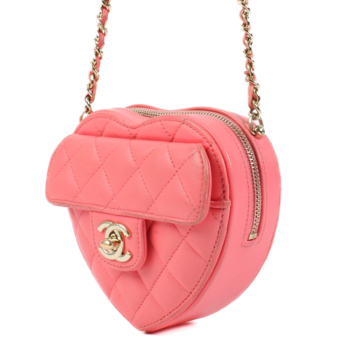 Chanel Pink Heart Clutch With Chain