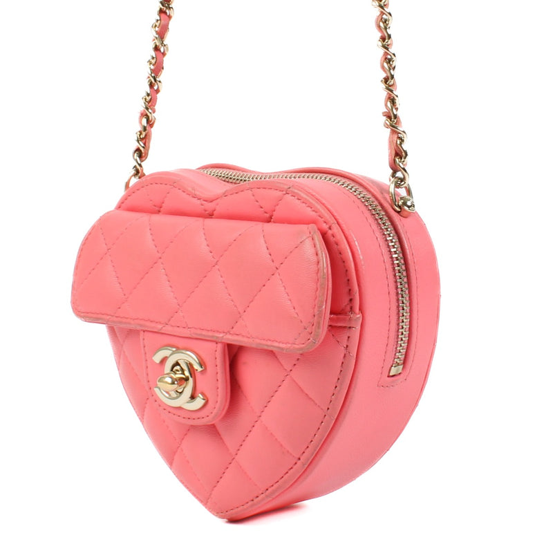 Chanel Pink Heart Clutch With Chain