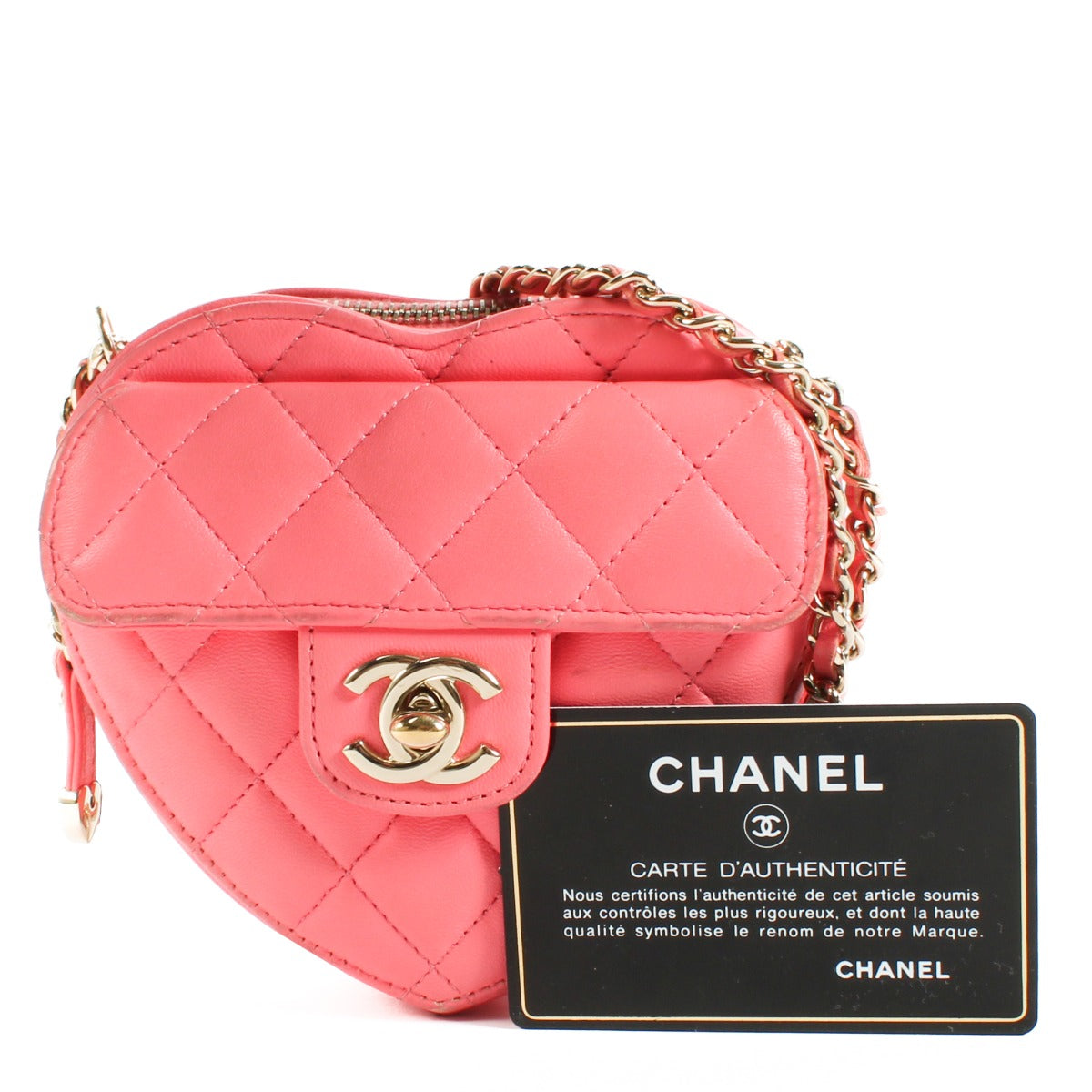 Chanel Pink Heart Clutch With Chain