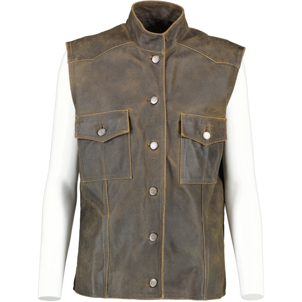 Chanel Vintage Brown Distressed Leather Sleeveless Vest Jacket - Size FR 44