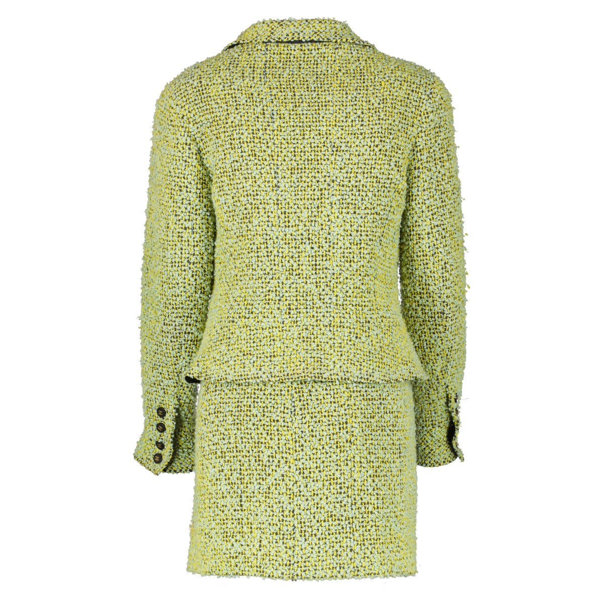 Vintage Fall 1994 Chanel 94A Green Tweed Jacket/Skirt Set on www.labellov.com