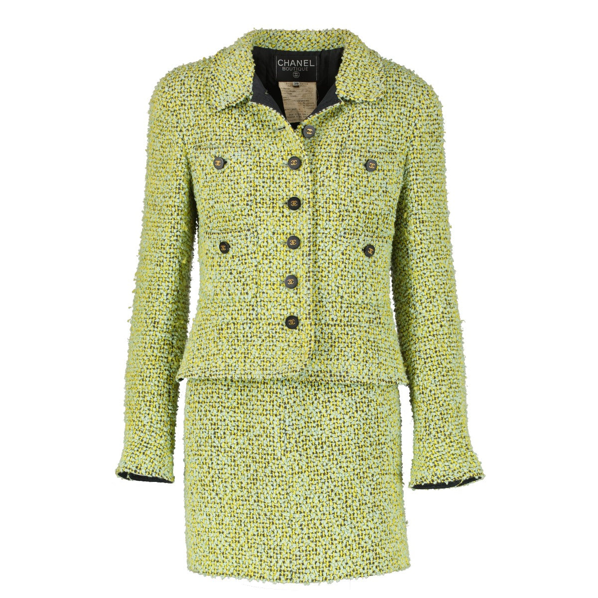 Chanel 94A 1994 Green Tweed Jacket/Skirt Set