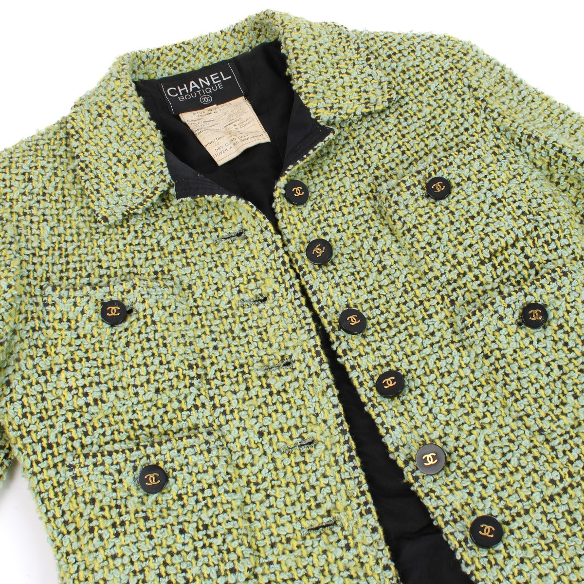 Chanel 1994 Green Tweed Jacket/Skirt Set