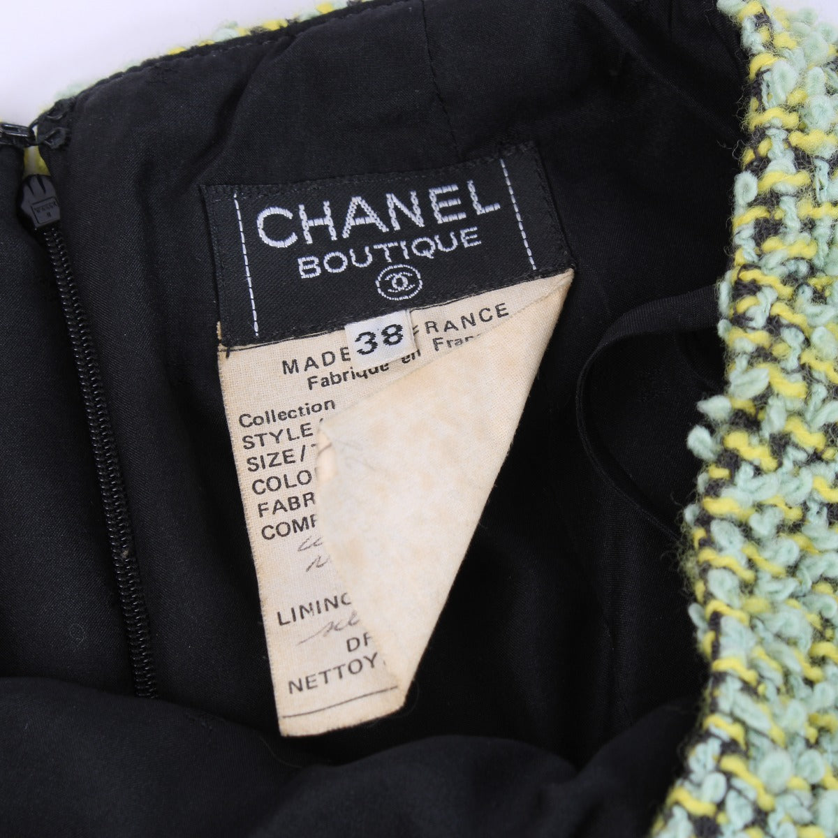 Chanel 94A Green Tweed Jacket/Skirt Set - Size FR38
