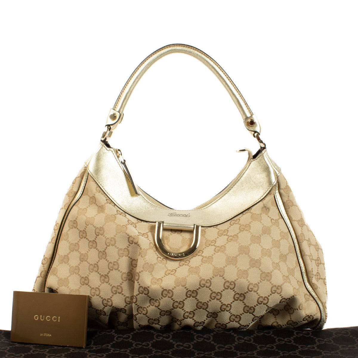 Gucci GG Canvas D Ring Pleaty Hobo Bag