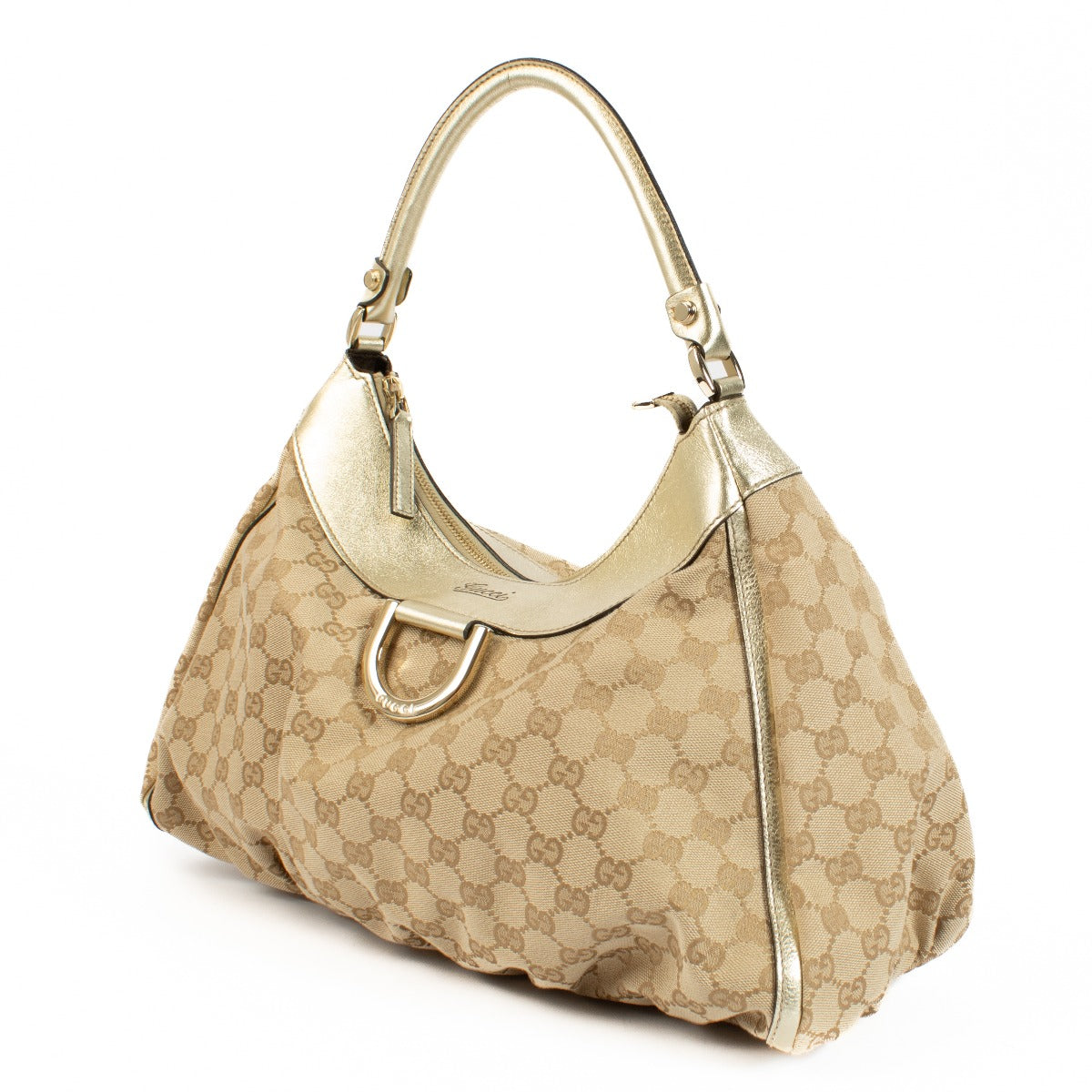 Gucci GG Canvas D Ring Pleaty Hobo Bag