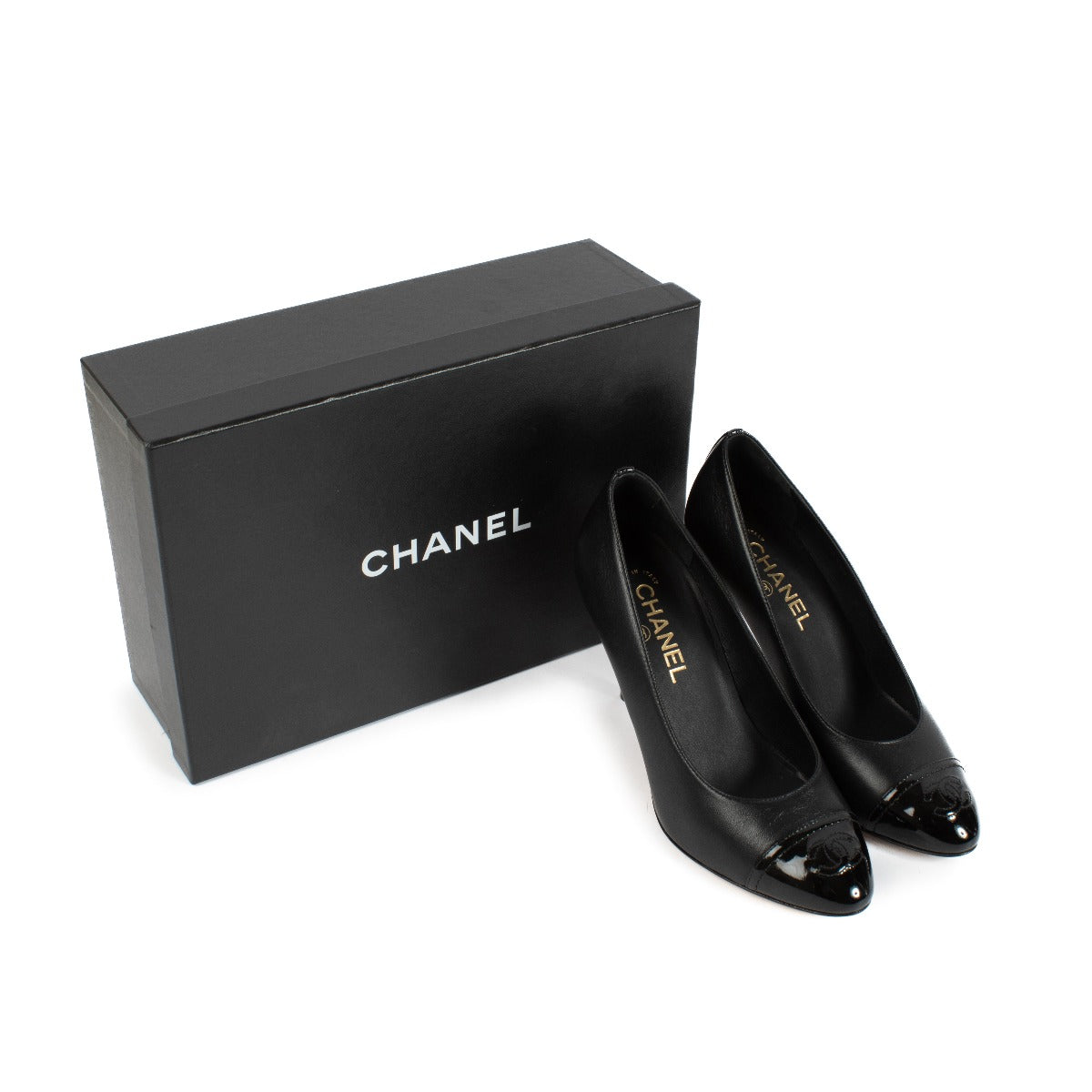 Chanel Black CC Cap Toe Pumps