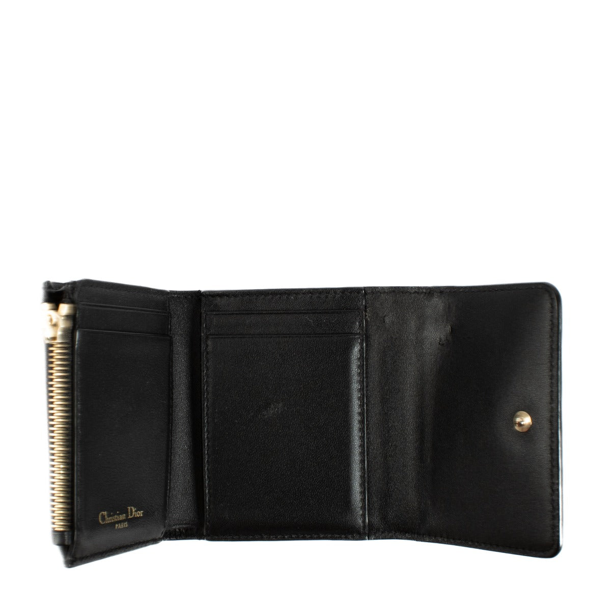 Christian Dior Black Leather 30 Montaigne Wallet with gold-tone logo hardware. Shop at Labellov.