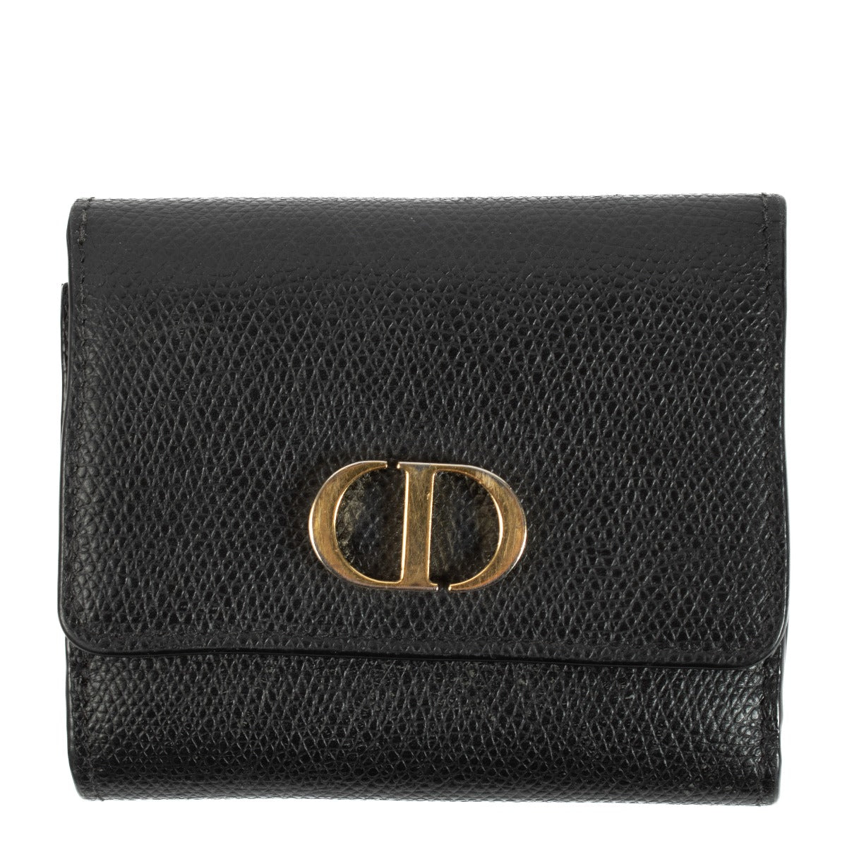 Christian Dior Black Leather 30 Montaigne Wallet with gold-tone logo hardware. Shop at Labellov.