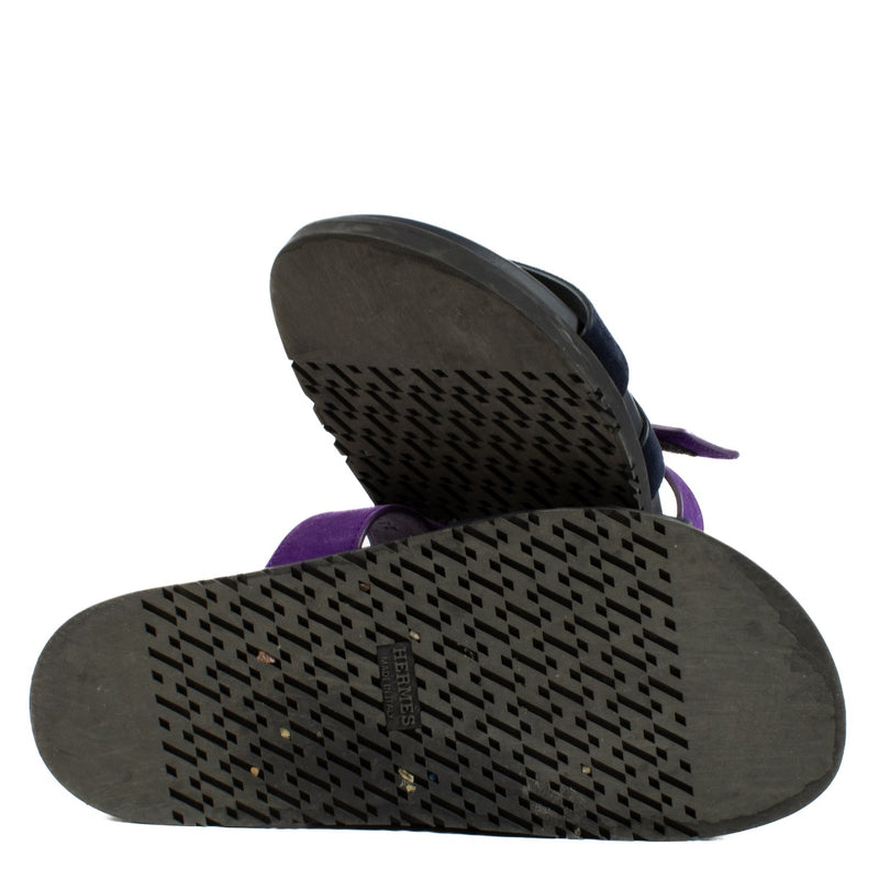 Hermès Marine/Violet Majorette Suede Chypre Sandals - Size 38