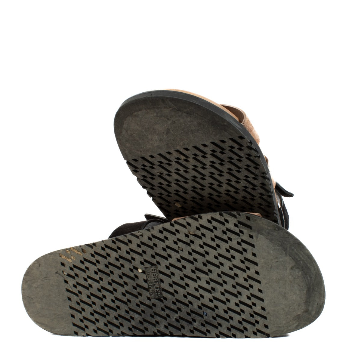 Hermès Rose Perle/Black Suede Goatskin Chypre Sandalen - Maat 38.5