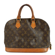 Louis Vuitton Vintage Monogram Alma PM bag with vachetta leather handles, showing signs of use and darkened patina. Classic structured silhouette with brass hardware. Shop at Labellov.