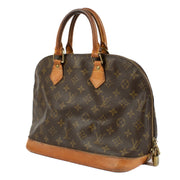 Louis Vuitton Vintage Monogram Alma PM bag with vachetta leather handles, showing signs of use and darkened patina. Classic structured silhouette with brass hardware. Shop at Labellov.
