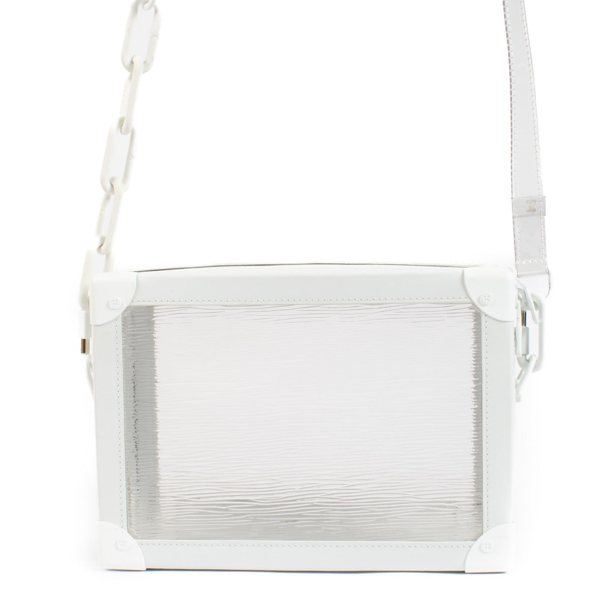 Buy authentic second hand Louis Vuitton White Transparent Leather Virgil Abloh Soft Trunk Bag Limited Edition Epi Plage at Labellov.com