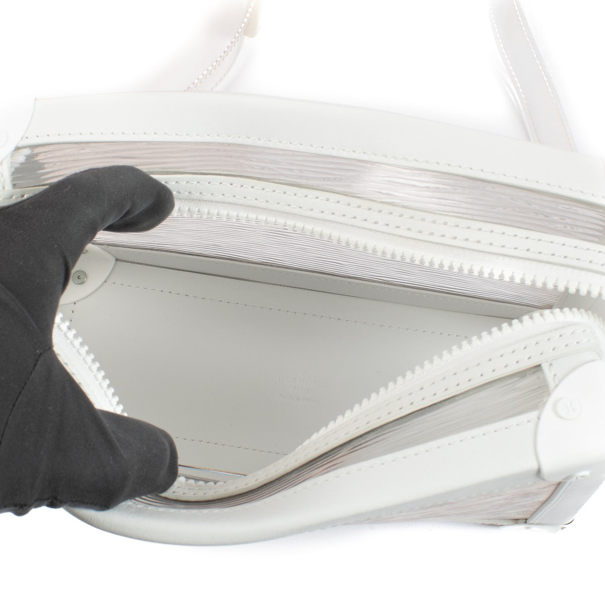 Buy authentic second hand Louis Vuitton White Transparent Leather Virgil Abloh Soft Trunk Bag Limited Edition Epi Plage at Labellov.com