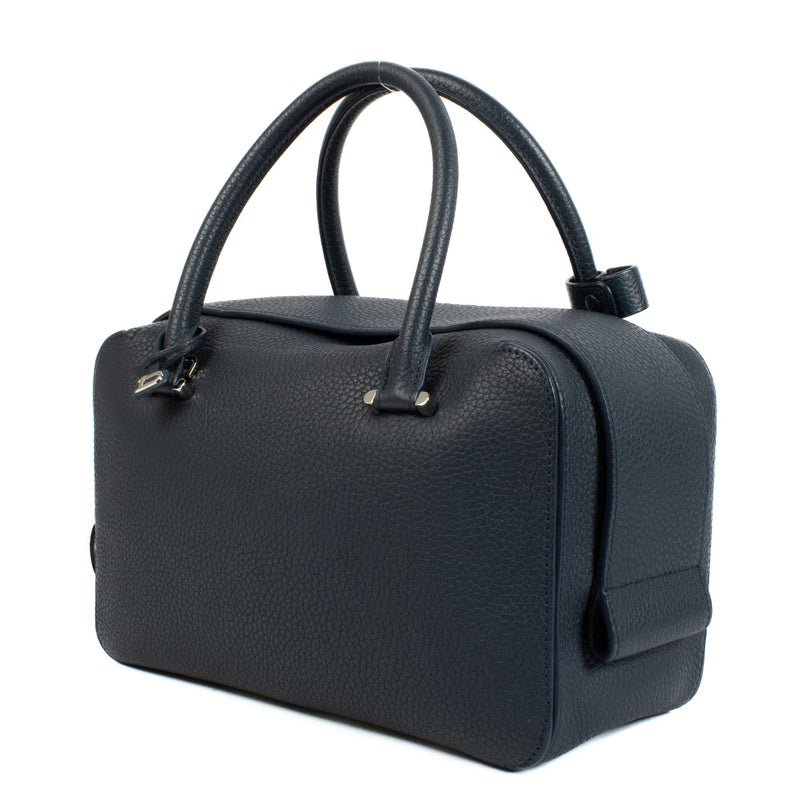 Delvaux Cool Box MM Navy Blue Taurillon Soft Bag in excellent condition, featuring supple navy blue leather, a zip-around closure, and a spacious interior, perfect for daily essentials.