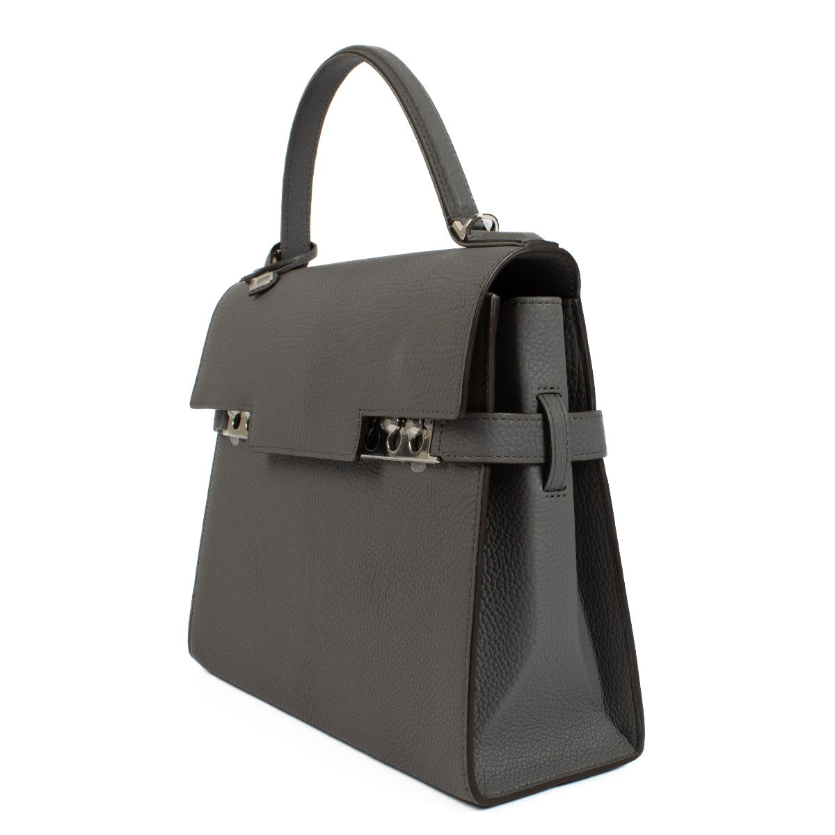 Delvaux Stone Crispy Calf Tempête MM bag in premium crispy calf leather, featuring a sophisticated stone hue, modern design, and versatile size with dust bag and extra strap. Shop now on Labellov.com.