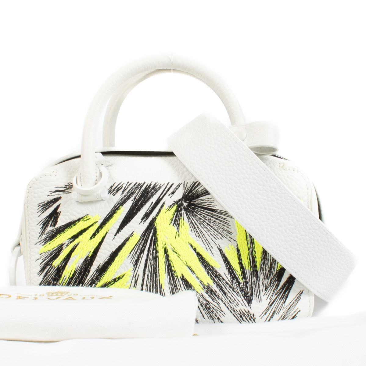 Delvaux White Taurillon Soft Graffiti Embroidered Cool Box Mini