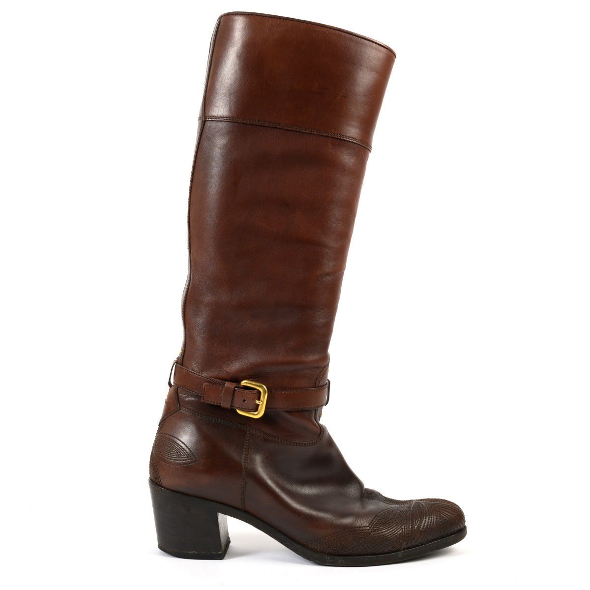 Prada brown leather boots for the best price at Labellov secondhand luxury