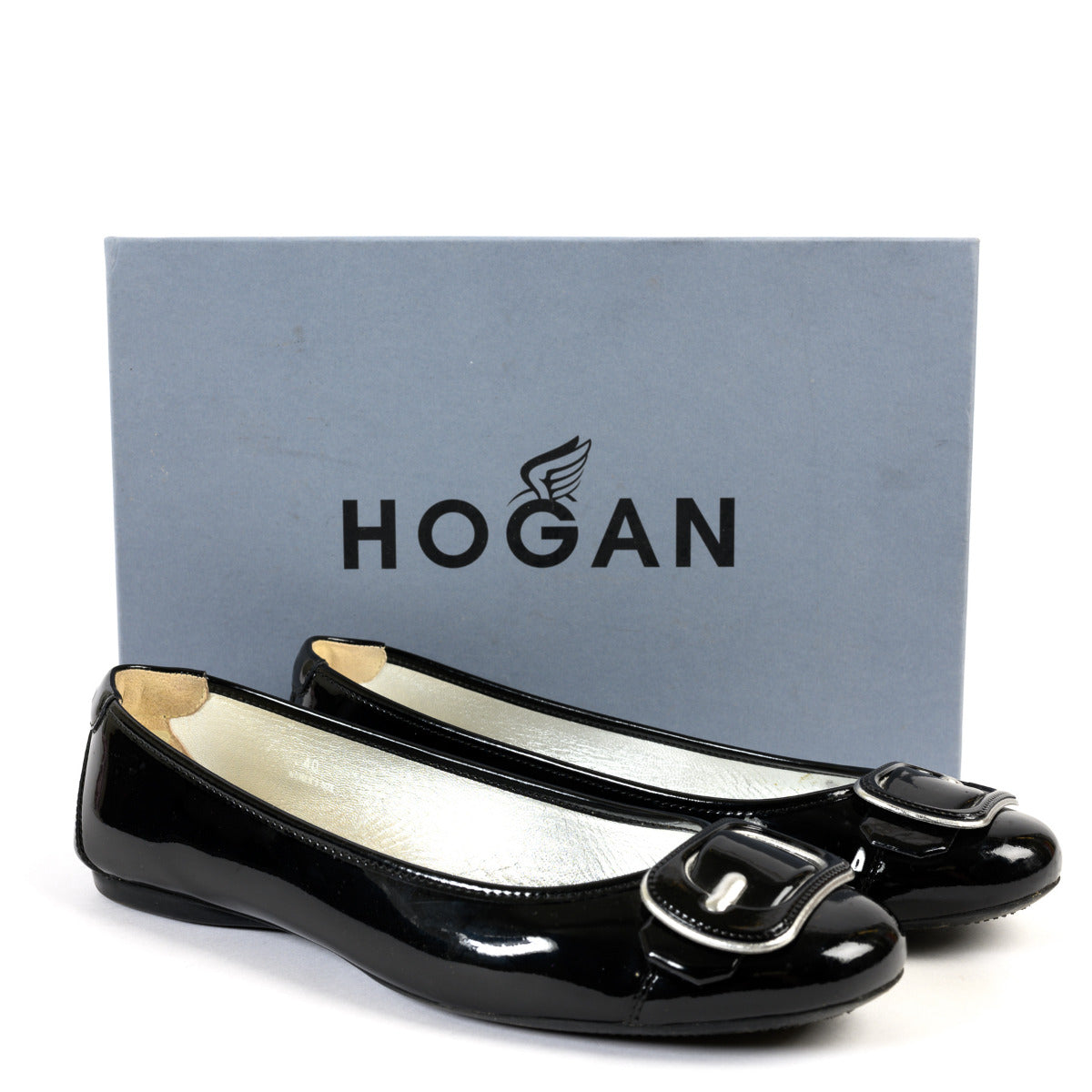Hogan Black Vernis Buckle Flats - size 40
