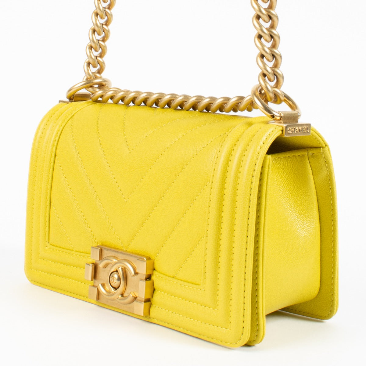 Chanel Yellow Caviar Small Boy Chanel Bag