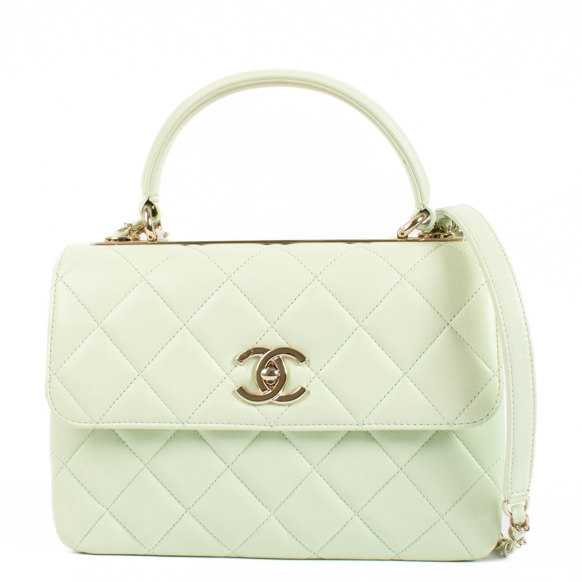 Elevate your style with the Chanel Sage Green Medium Trendy CC Bag—a perfect blend of iconic elegance and modern allure. This exquisite accessory features a captivating sage green hue that radiates subtle sophistication, while the signature interlocking C