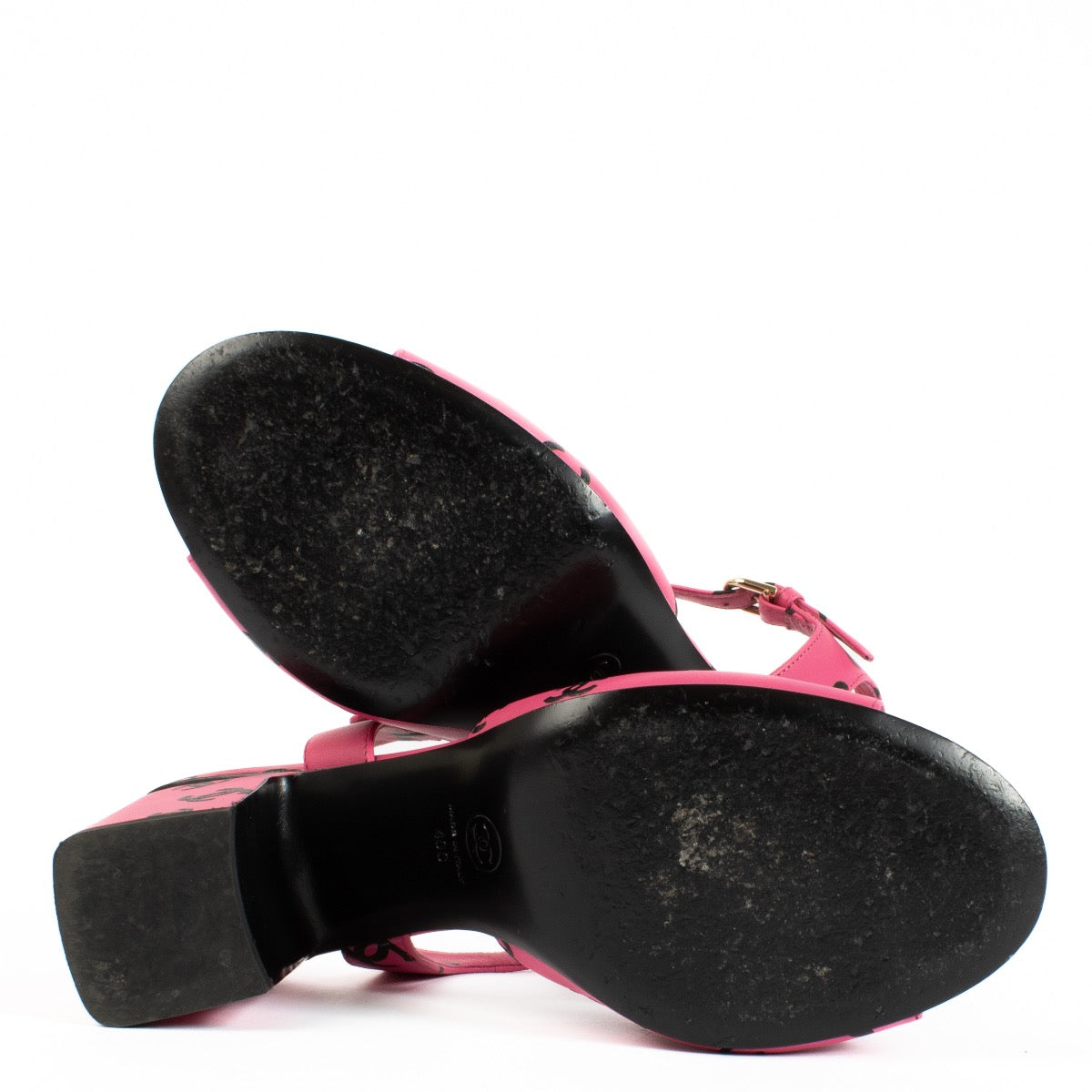 Buy authentic preloved Chanel Leather Pink Monogram Heel Sandals on Labellov.com