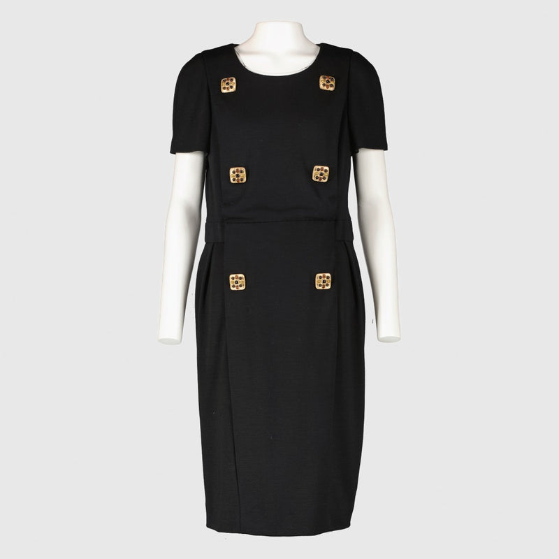 Authentic pre-loved Chanel 11A Black Wool Button Dress - Size 42 on Labellov.com