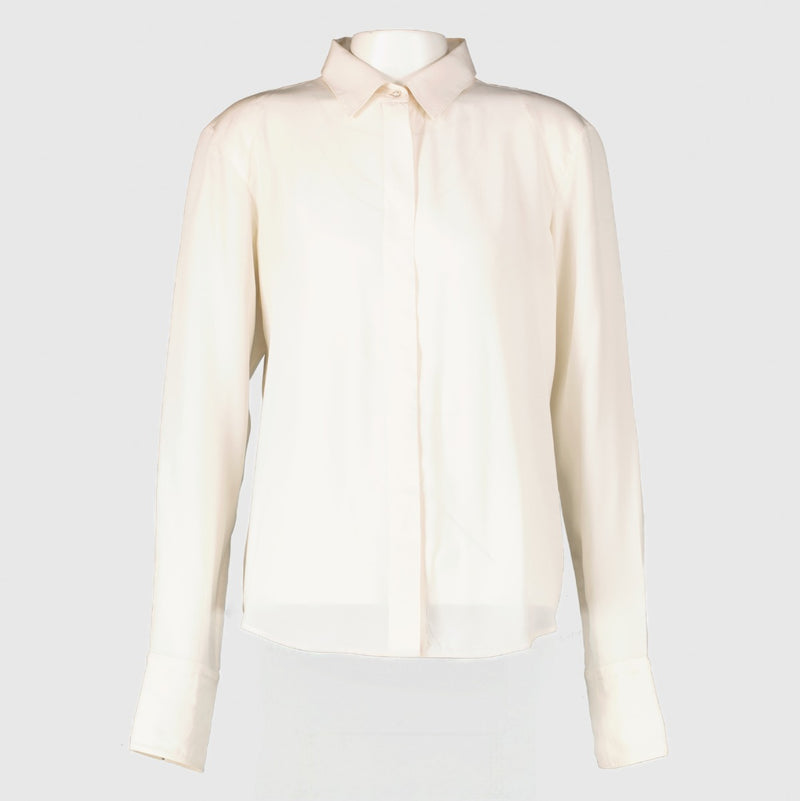 Authentic pre-loved Chanel Cream Silk Blouse - Size 40 on Labellov.com