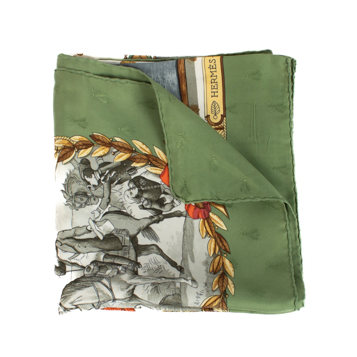Authentic second-hand Hermès Jacquard Green Napoléon Carré 90 Silk Scarf on labellov.com