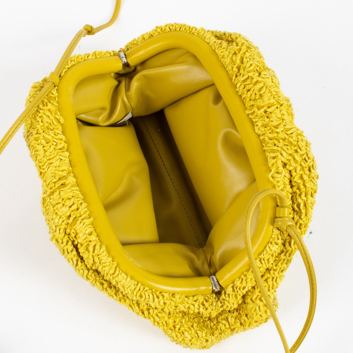 100% authentic preloved Bottega Veneta Yellow Raffia Mini Pouch on labellov.com