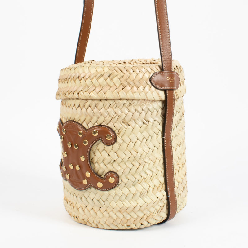 Celine Beige Raffia Triomphe Bucket Bag