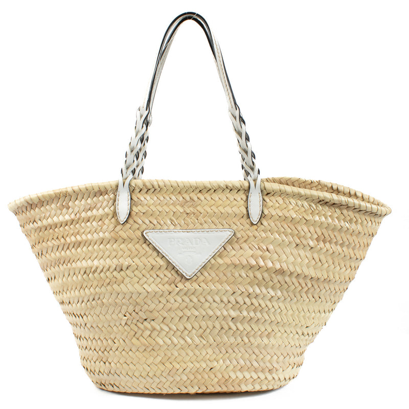 Prada Beige Raffia Tote Bag for the best price at Labellov secondhand luxury in Antwerp and Knokke.