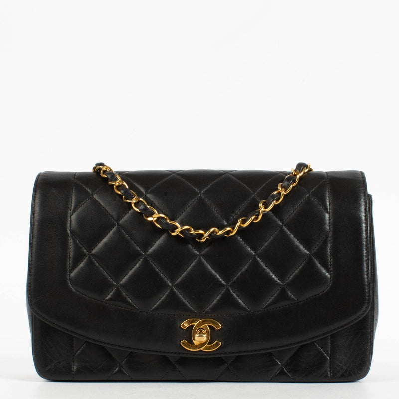 Chanel Black Lambskin Medium Diana Flap Bag