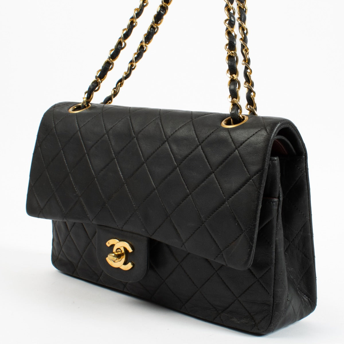 Authentic second hand Chanel Vintage Black Lambskin Medium Classic Flap Bag on Labellov.com