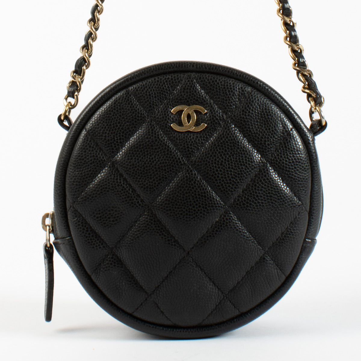 Chanel Zwart Kaviaar Rond Klassiek Clutch met Ketting