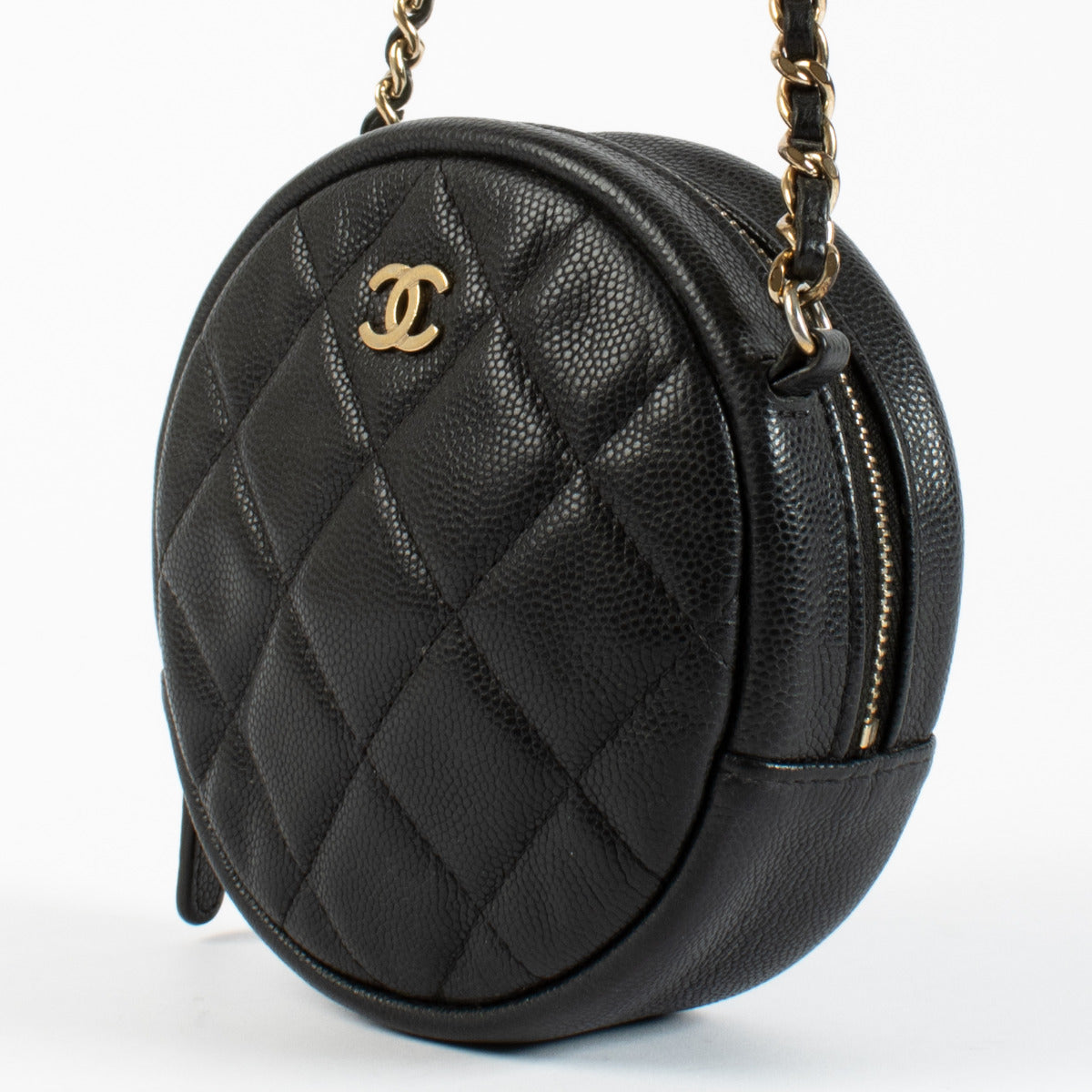 Chanel Zwart Kaviaar Rond Klassiek Clutch met Ketting