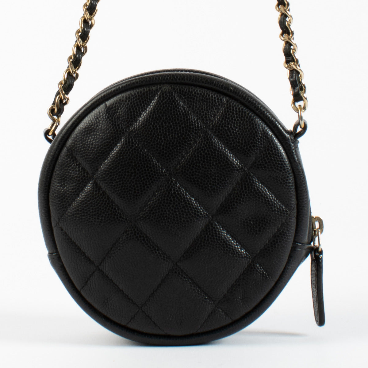 Chanel Zwart Kaviaar Rond Klassiek Clutch met Ketting