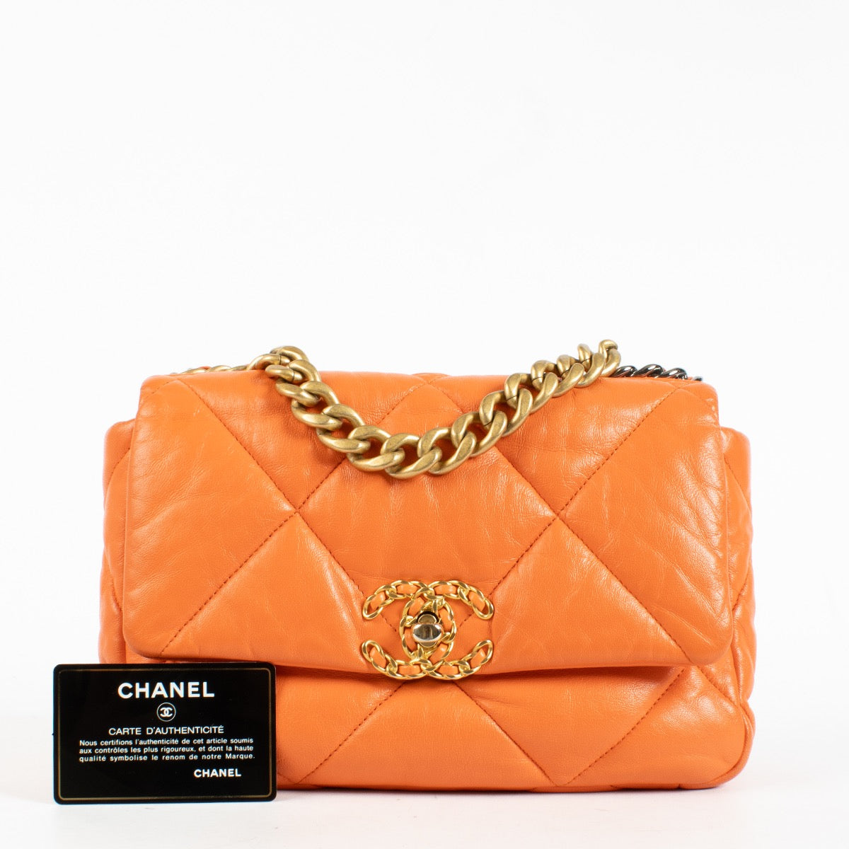 shop 100% authentic second hand Chanel Orange Small Chanel 19 Bag on Labellov.com