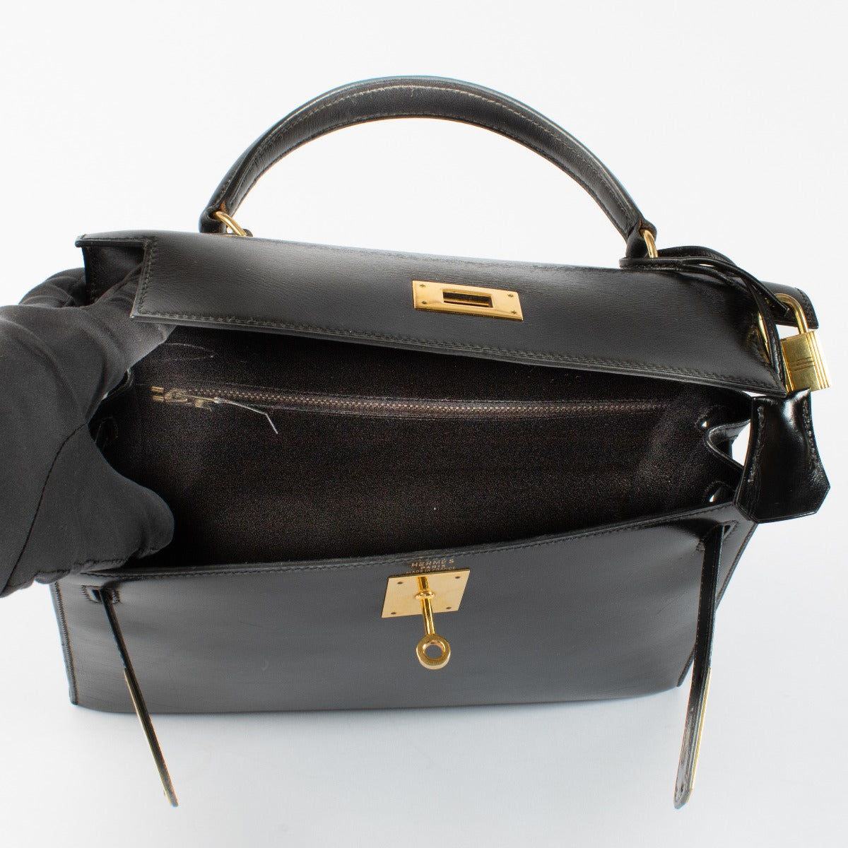 Hermès Vintage Kelly 28 Black Box GHW